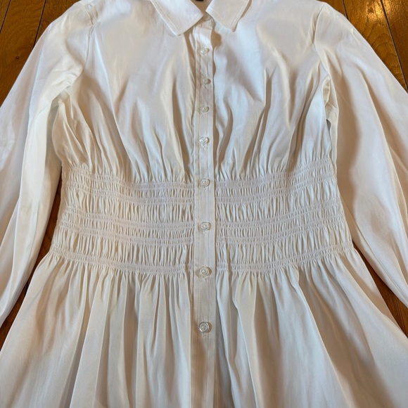 White House Black Market Smocked Waist Poplin Blouse Button Down Front Shirt XS - Picture 2 of 7